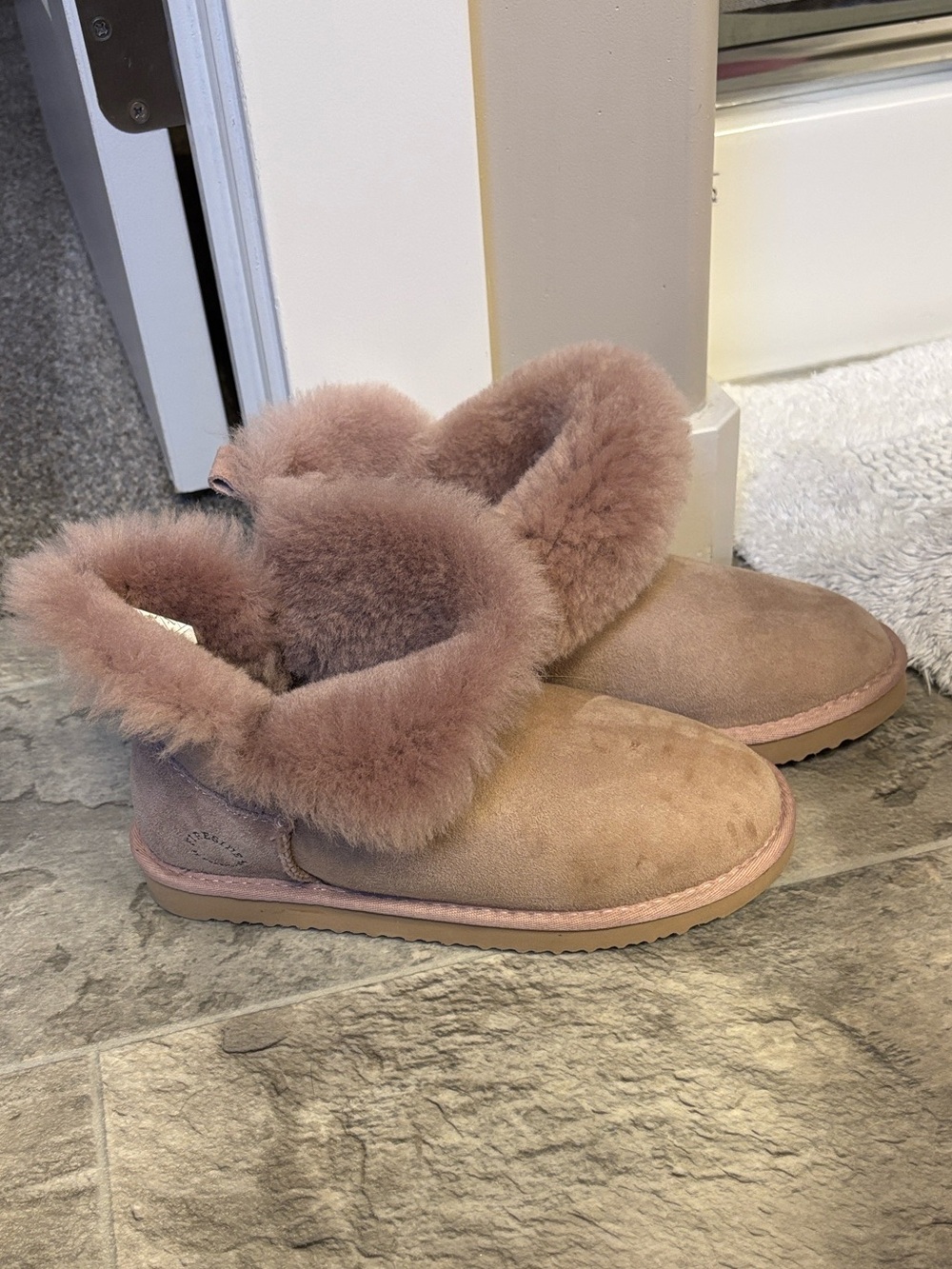 Plush Fold-Over Ankle Booties in Blush Pink